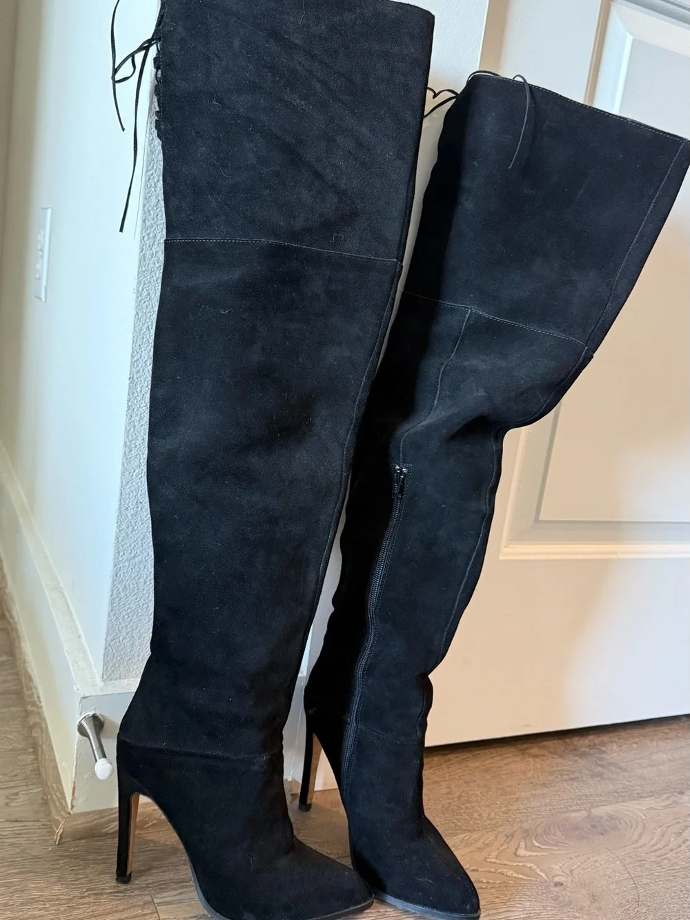Express Black Over-the-Knee Suede Stiletto Boots